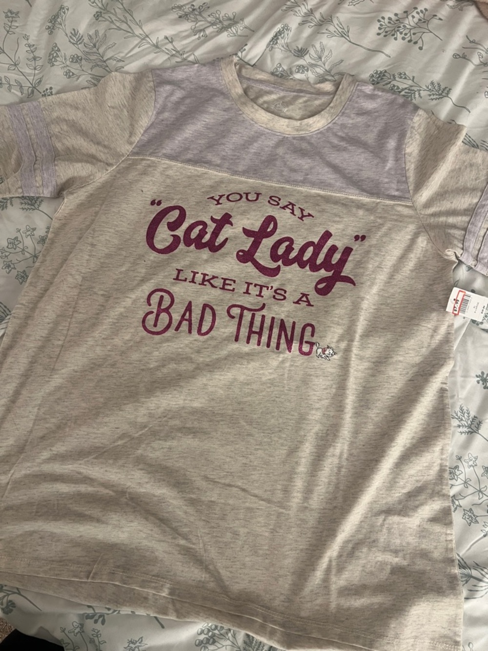 "Cat Lady" Graphic Tee in Heather Grey and Plum Glitter Script